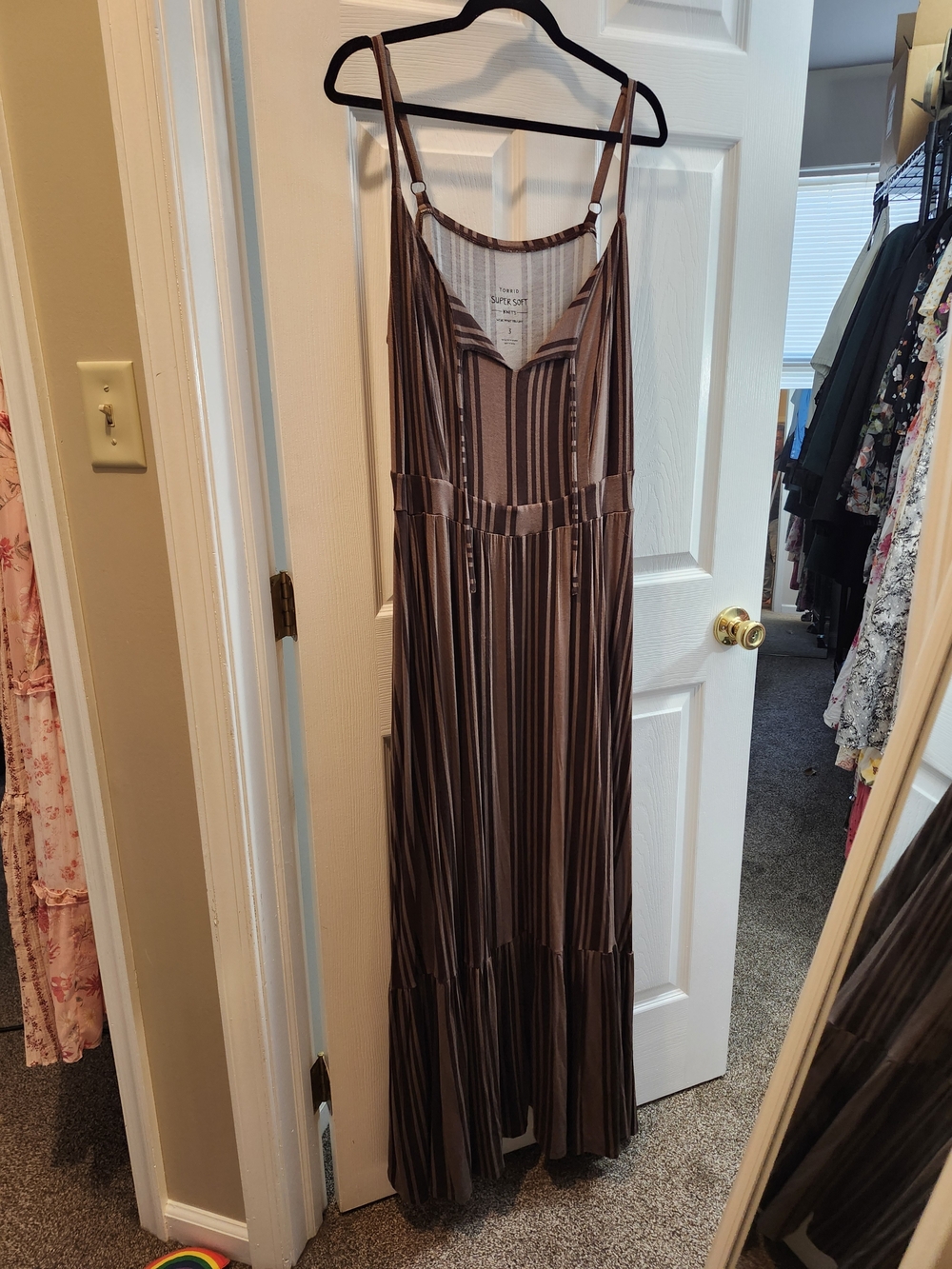 Torrid Striped Brown Maxi Dress with Adjustable Spaghetti Straps, Torrid 3 = 3X